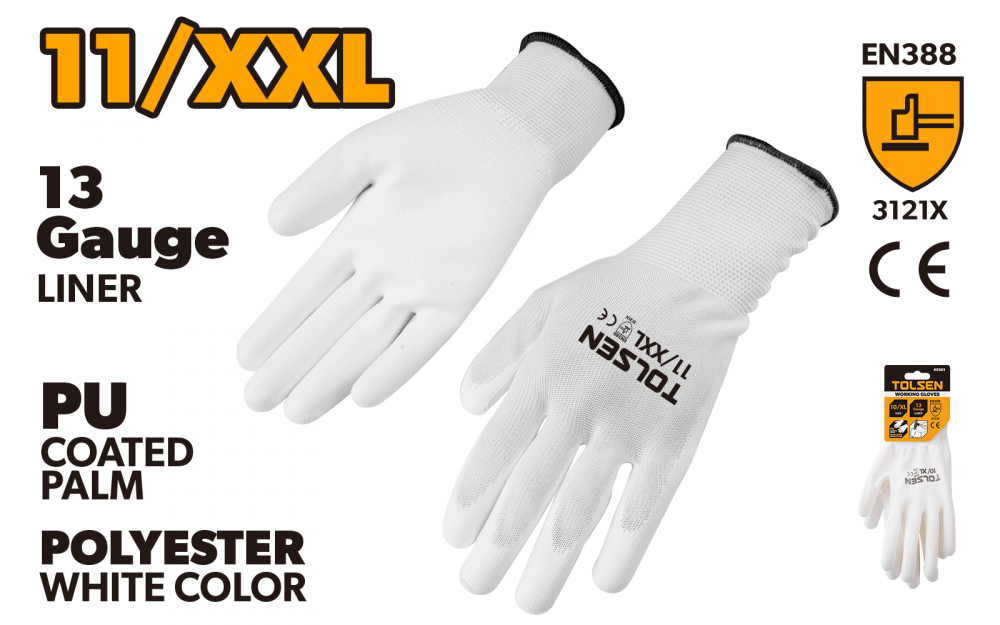 Manusi protectie - Manusi de lucru marimea 11/XXL, poliester alb, palma acoperi